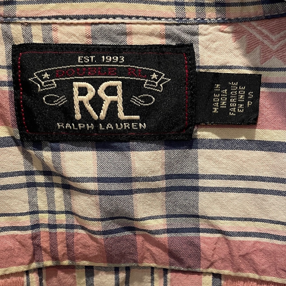 Ralph Lauren Double RL Men's short sleeve madras shirt - Pink and Blue - Picture 3 of 3